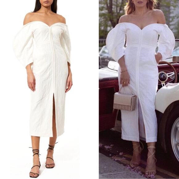 Mara Hoffman Leonara Off the Shoulder White Linen Midi Dress Size 0 - Picture 1 of 10